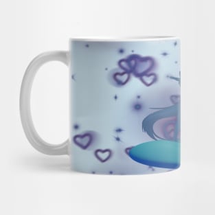 Cute blue color unicorn with purple hearts in blue donut Mug